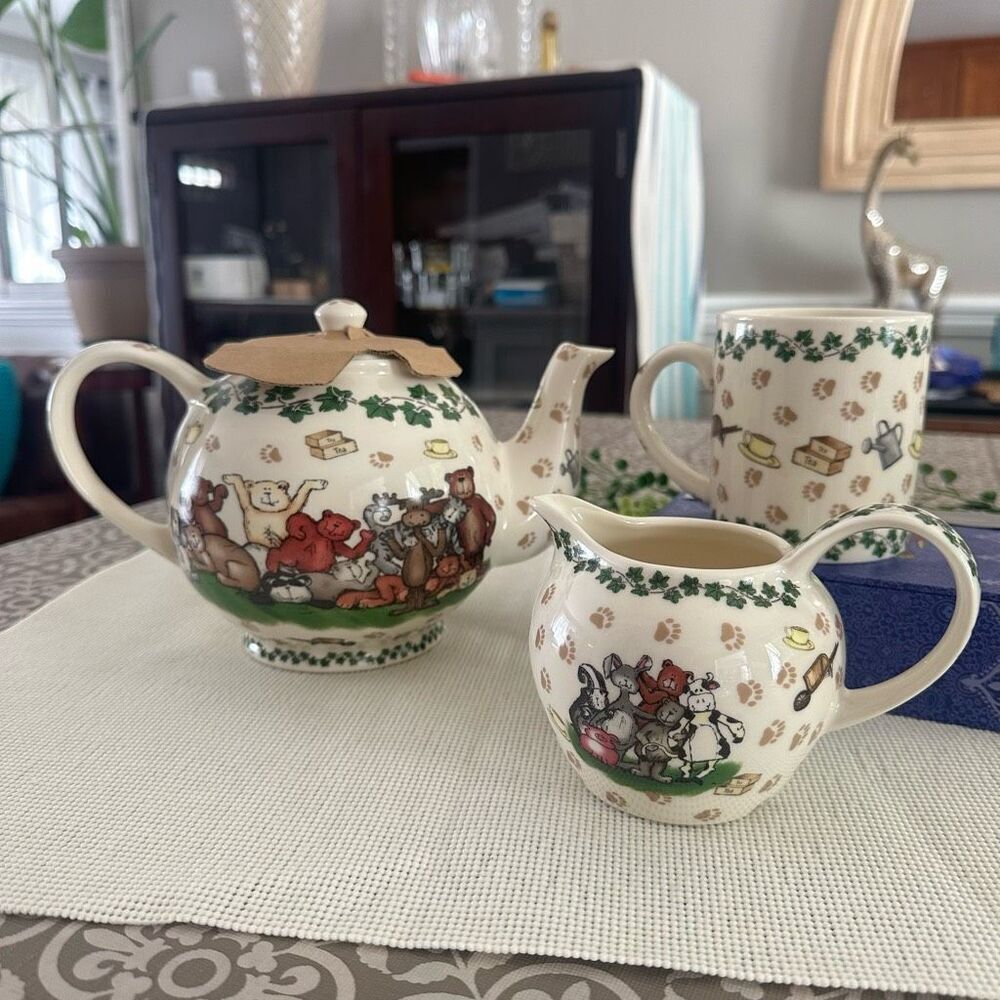 Boyds Bears Paul Cardew 25th Anniversary Porcelain Teapot, Mug and Creamer Lot